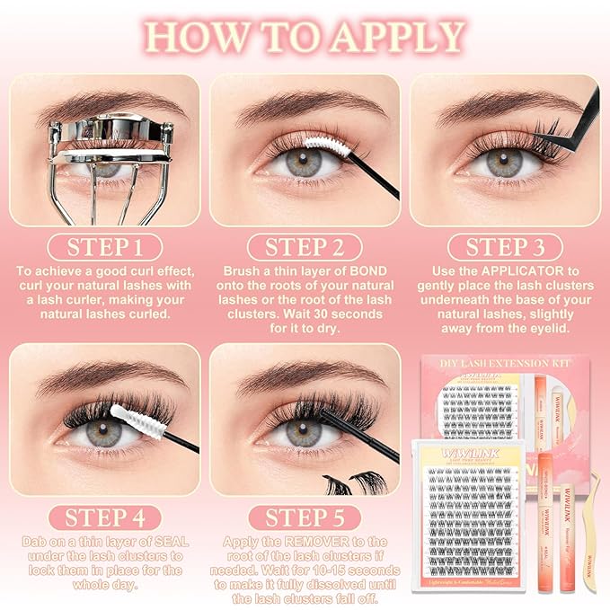 Lashes Aura Kit Wispy Lash Clusters Kit Natural Eyelash Clusters 8-16mm DIY Lash Spikes Manga Extension 0.3mm Ultra-Thin Invisible Band Individual Cluster Eyelash Extensions Kit