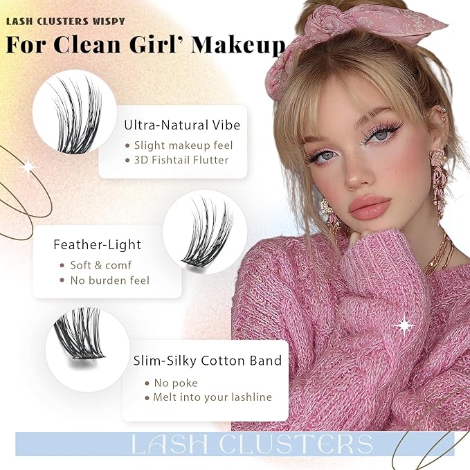 Wispy Lash Clusters Kit, Natural Lash Cluster Eyelash Extensions 320 Pcs C Curl 10-16mm Individual Fluffy False Eyelashes Thin Band DIY Kit for Beginners at Home
