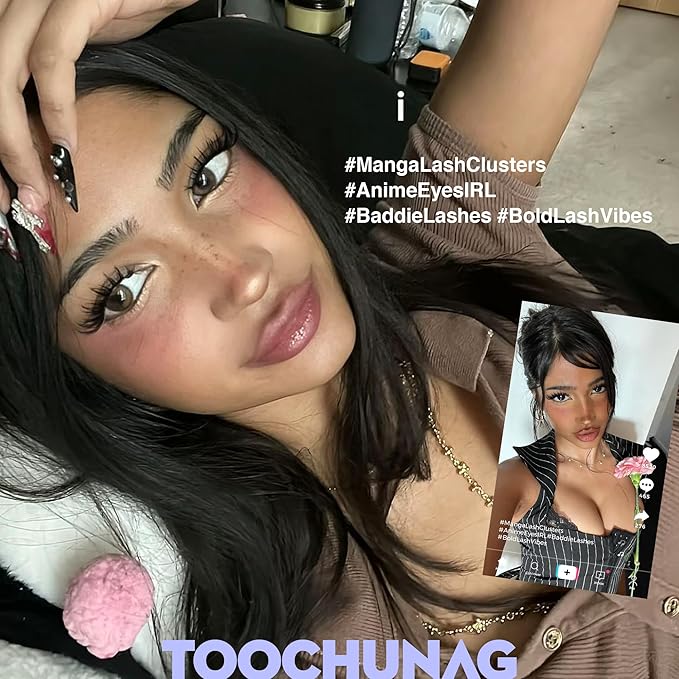 TOOCHUNAG Bunny Lash Clusters 10-16mm Natural Manga Eyelash Clusters Fairy Cluster Lashes with 6-7mm Bottom Lashes Camera-Ready Cluster Eyelash Extensions with Clear Band