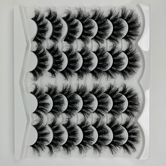 Dramatic Lashes Mink Wispy Thick Fluffy Lashes Pack 3D Big Faux Mink Eyelashes Pack D Curl Long 20mm Strip Fake Eyelashes