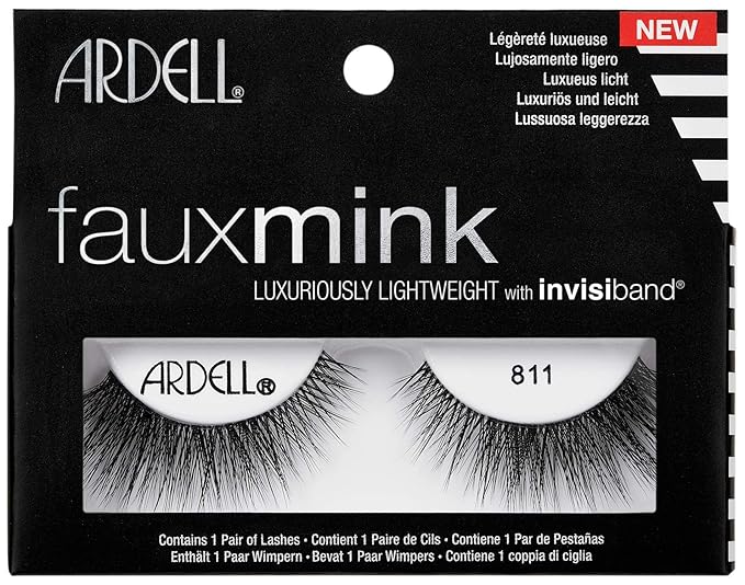 Ardell Faux Mink 811 Black False Lashes, Lightweight with Invisiband, 4 Pairs