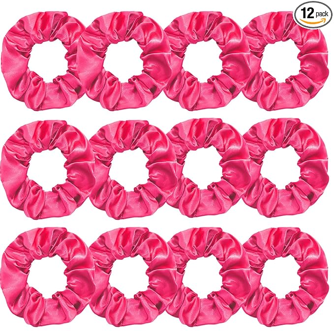Silk Satin Scrunchies for Women Girls 12 PCS Rose Red Hair Scrunchies Silk Satin Hair Ties for Thick Hair Bulk Hair Ties Hair Accessories