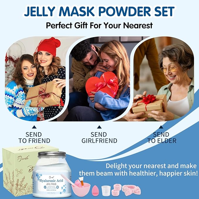 Pjordo Jelly Masks Set for Facials Professional, Hyaluronic Acid Jelly Mask Powder with Mixing Bowl Set, Peel Off Hydrojelly Mask for Moisturizing & Deep Hydration, Spa Use for All Skin
