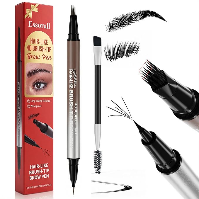 Eyebrow Pencil for Women, 2-in-1 Microblading Eyebrow Pen with 4D Square & Ultra-Fine Tips, Waterproof Long-Lasting Brow Pencil, Hair-Like Strokes for Natural Fuller Brows with Brow Brush, Black