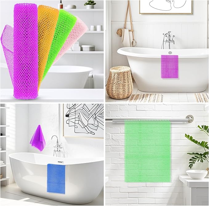 4 Pieces African Net Sponge for Deep Exfoliation – African Net Sponge Authentic, Exfoliating Washcloth, Quick-Drying African Net for Smooth & Glowing Skin(Purple, Pink, Green, Orange)