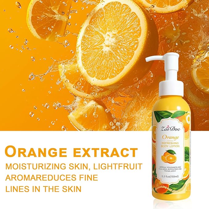 Body Lotion, 24hr Moisturizing & Deep Hydration, Absorbs Instantly Moisturizer for All Skin Types, 5.3 fl oz (1 Pack, Orange)