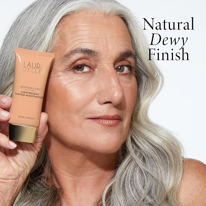 LAURA GELLER NEW YORK Quench-n-Tint Tinted Moisturizer - Sheer to Light Buildable Coverage - Natural Glow Finish - Lightweight Formula with Hyaluronic Acid, 05 Medium/Deep