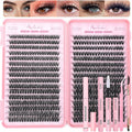 Lash Clusters Kit, 640 Pcs Eyelashes Clusters Extensions Kit 9-16mm Individual Lashes D Curl Fluffy Wispy False Eyelashes Thin Band, with Bond Seal Remover Tweezers Brush DIY (40D+50D Kit 9-16mm)