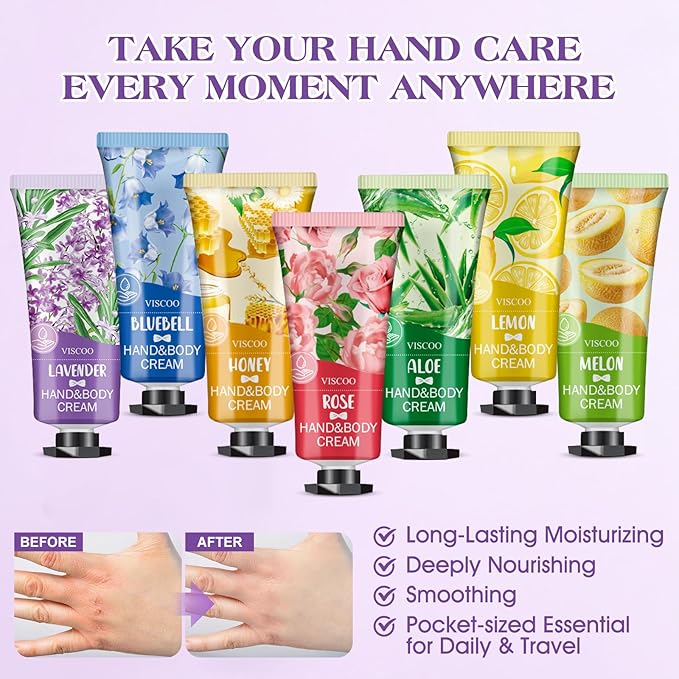 VISCOO 28 Pack Hand Cream Gifts Set for Women, Teacher Appreciation Gift / Graduation Gifts, Moisturizing Mini Hand Lotion Travel Size for Dry Cracked Hands, Birthday Gift