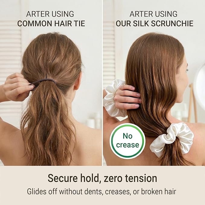 ZLYC 100% Mulberry Silk Hair Tie Scrunchie 19 Momme Gentle Creaseless Dent-Free Ponytail Holder for Women, 6cm Solid White