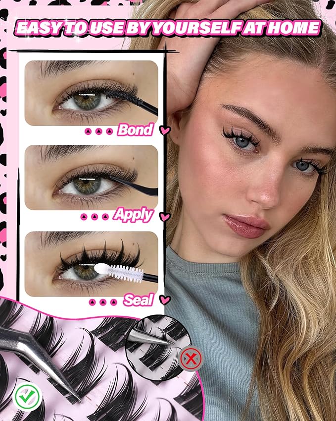 Anime Lash Clusters Kit Natural Eyelash Clusters Invisible Band 10-12-14MM C Curly Manga Cluster Eyelash Extensions Kit Wet Look Lashes Clusters Kit with Lash Bond&Seal Tweezers Brushes by Zegaine