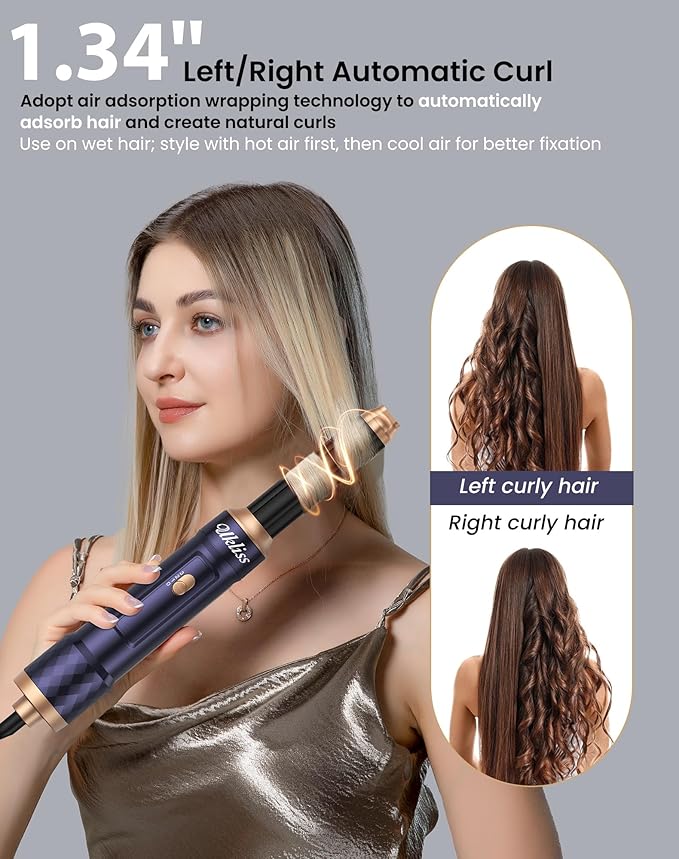 Ukliss 6 in 1 Hair Dryer Brush, Hot Air Brush & Styler with ALCI Safety Plug, Ionic Blow Dryer Brush for Frizz Free Salon Blowout, Volumizing & Auto Curls, for All Hair Types