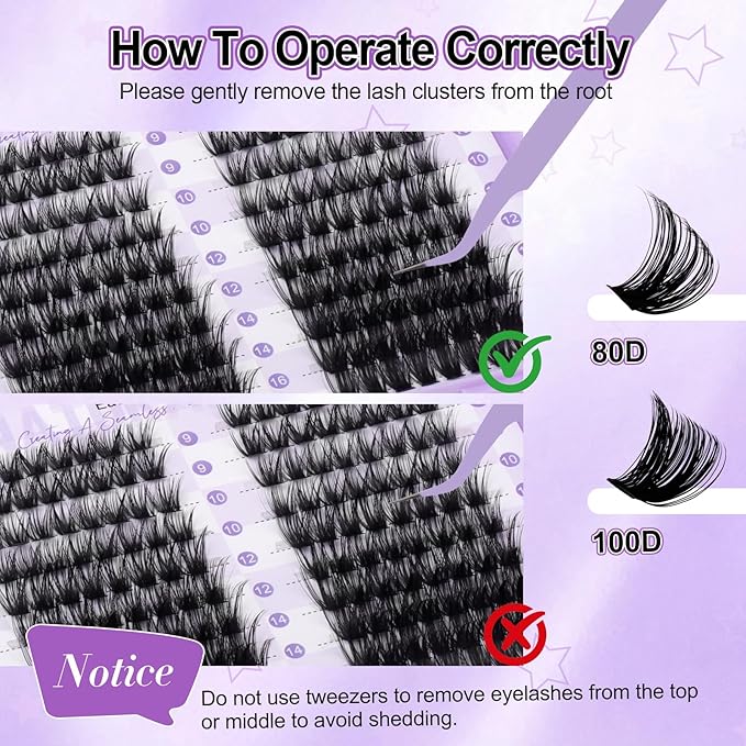 WENDY LASHES Clusters 80D+100D Eyelash Clusters 480PCS 9-16mm D Curl Natural Lashes Fluffy Wispy False Eyelashes DIY Cluster Eyelash Extensions