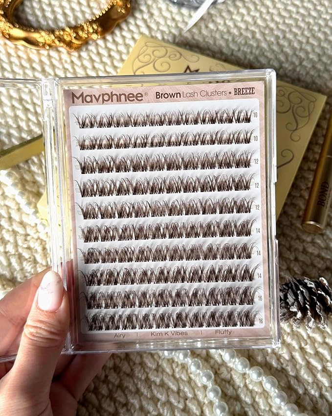 Brown Lash Clusters Kit Spider Cluster Eyelash Extensions Kit Fluffy Wispy Individual Lash Extensions 10-16MM CC Curl Clear Band Eyelash Clusters with Bond and Seal Lash Glue and Applicator
