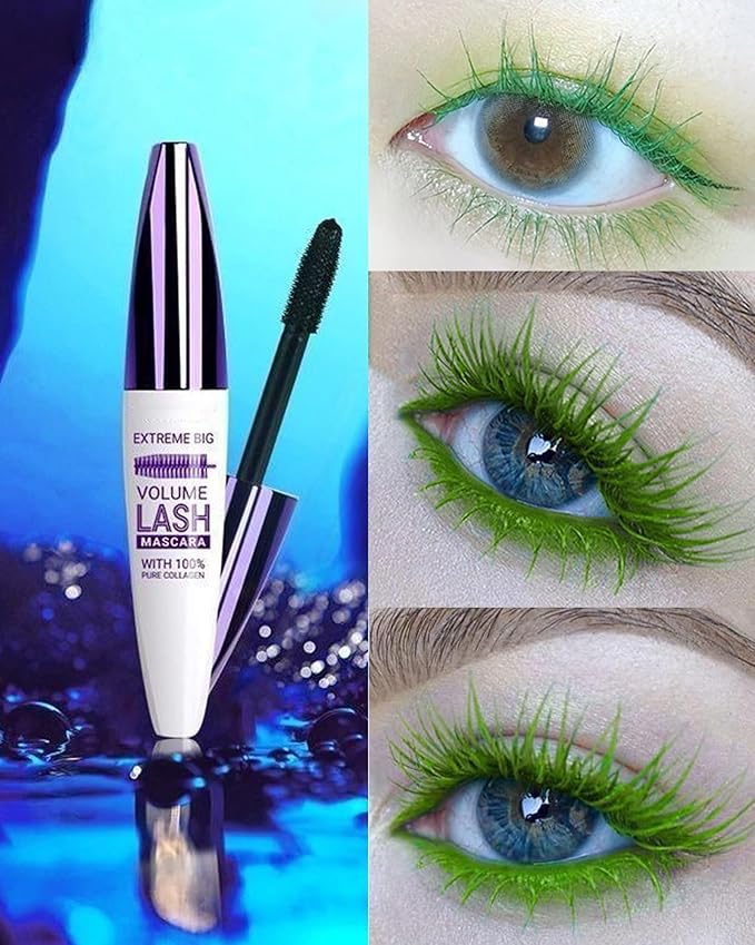 5D Green Mascara for Eyelashes-1Pcs Longlasting Waterproof Smudgeproof Colored Mascara Volume and Length,Curling Eye Lash Rimel de pestañas,St. Patrick's Women‘s Day Makeup Cosplay Gift for Women Girl