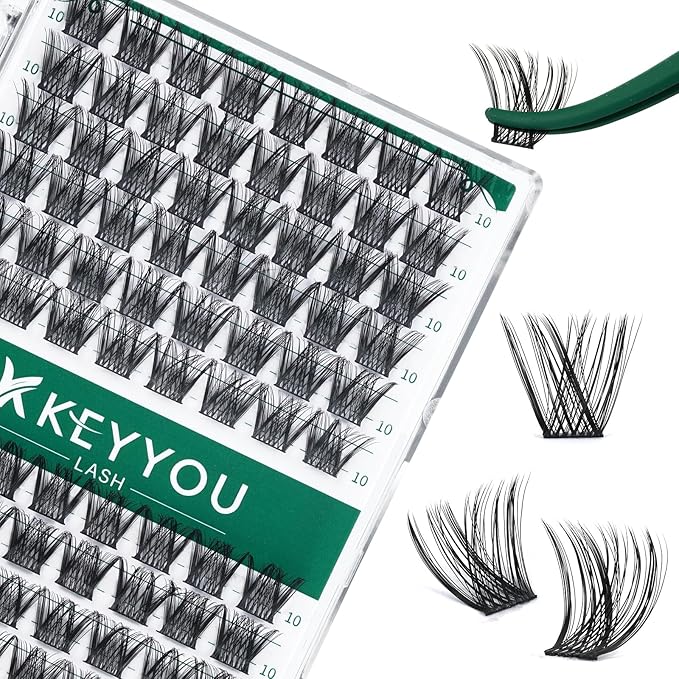 Lash Clusters 96pcs Individual Lashes Y01 C Curl 10mm Eyelash Clusters KEYYOU Volume Wispy Lash Extension Soft&Comfortable Easy DIY at Home(Y01 C-10mm)