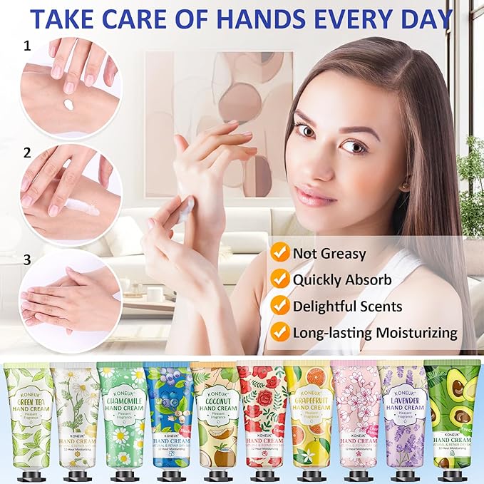 KONEUK 32 Pack Hand Cream Gift for Women, Bulk Hand Lotion Travel Size for Dry Cracked Hands, Mini Moisturizing Hand Cream for Mothers Day Gifts, Teacher Gifts, Nurse Gifts, Bridal Shower Favors