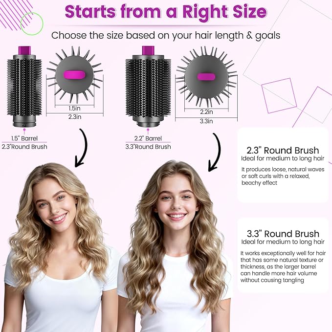 Upgraded Large Round Volumizing Brush Attachment for Dyson Airwrap HS01/05/08, Round Brush for Dyson Air wrap Accessories for Straighten Fast Dry Big Curls Add Volume