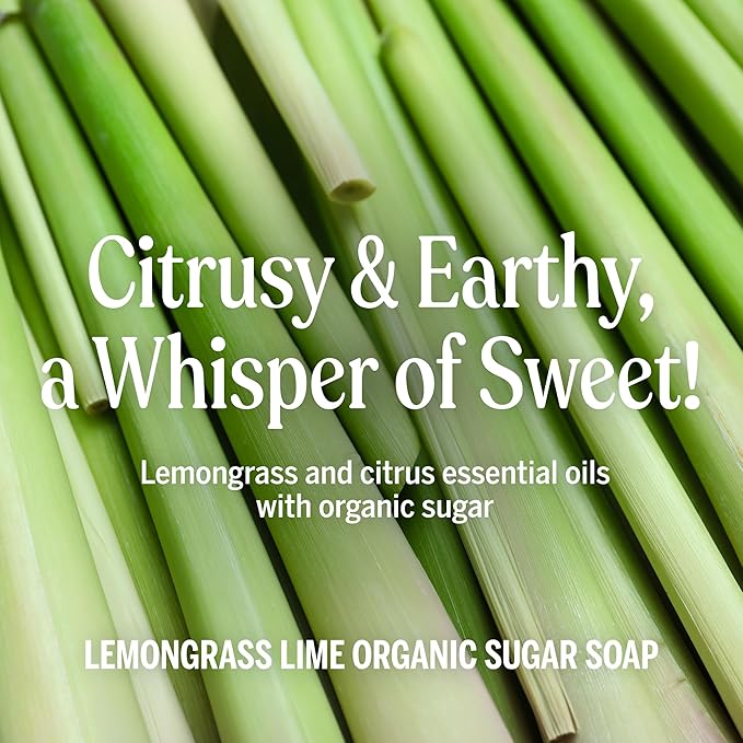 Dr. Bronner's Organic Sugar Soap (Lemongrass, 12 Ounce) - Made with Regenerative Certified Organic Oils, Sugar & Shikakai Powder, 4-in-1 Use: Hands, Body, Face and Hair- Liquid Soap, Nourishes