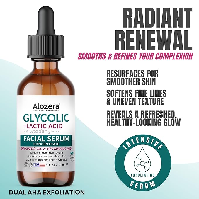 Alozera Face Serum Set of 4 with Retinol, Collagen, Vitamin C, Niacinamide, Hyaluronic Acid & Glycolic Acid, Exfoliating, Hydrating, Brightening, Anti-Aging Skincare, Serum Gift Pack of 4