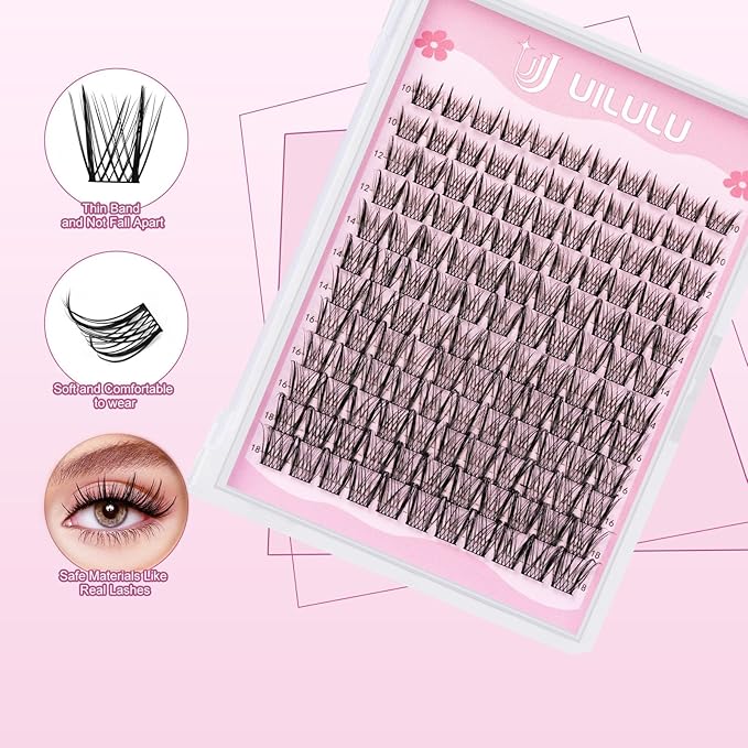 Uilulu Lash Clusters 10-18mm Wispy Lash Clusters D Curl False Eyelash Clusters DIY Eyelash Extensions Individual Cluster Lashes (U09 Lashes Only)