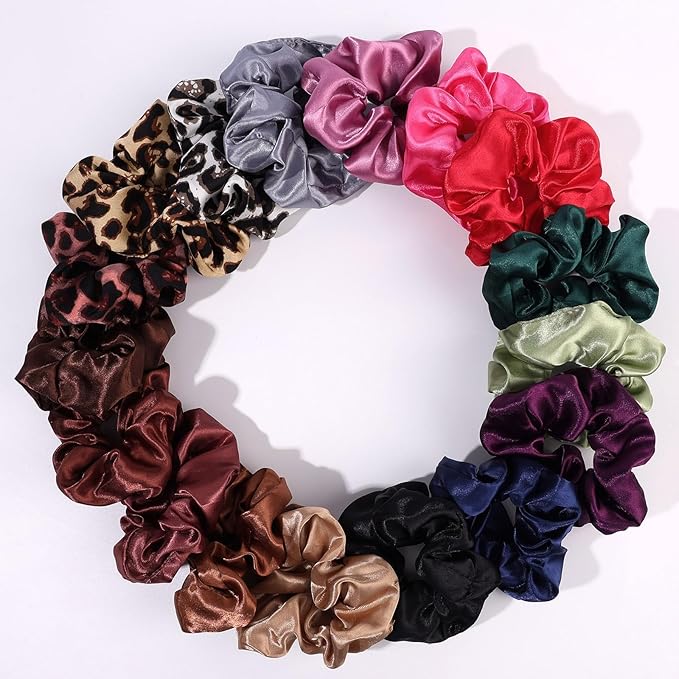 Satin Scrunchies for Women,Silk Hair Ties Fashion Soft Ties and Bands,Elastic Ponytail Holders No Damage Hair Accessories Thick Hair Styling for Girls - 25 Pcs