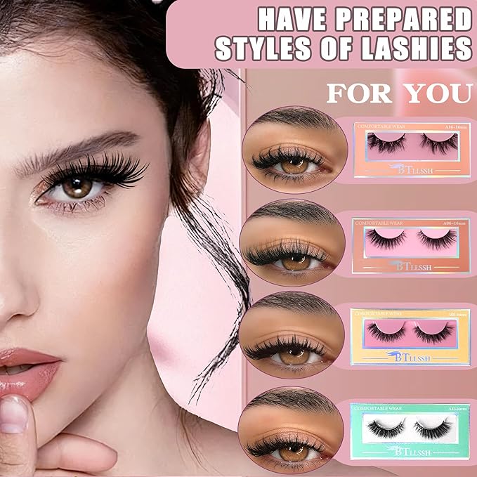 Mixed Style Faux Mink Lashes 27Pairs - 5D Fluffy Cat Eye False Eyelashes with D Curl, Soft Reusable Strip Lashes for Daily Makeup & Salon-Grade Extensions Effect