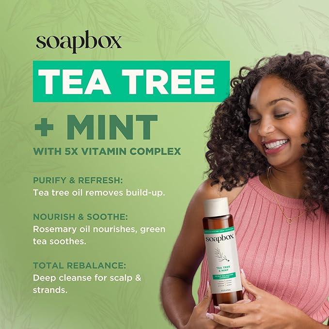 Soapbox Tea Tree Oil & Mint Shampoo & Conditioner Set, Leaves Hair & Scalp Balanced & Soothed - Clean Ingredients Free of Harsh Chemicals, Sulfates, Parabens & Silicones - 16 oz Each
