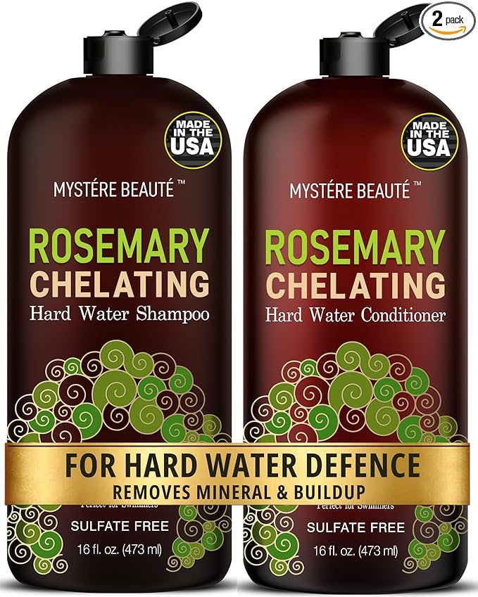 Chelating Rosemary Shampoo and Conditioner Set – Clarifying Hard Water & Chlorine Removal Formula with Tea Tree, Biotin & Keratin – Sulfate Free Hair Growth Detox Shampoo – 16 oz Each MYSTÈRE BEAUTÉ