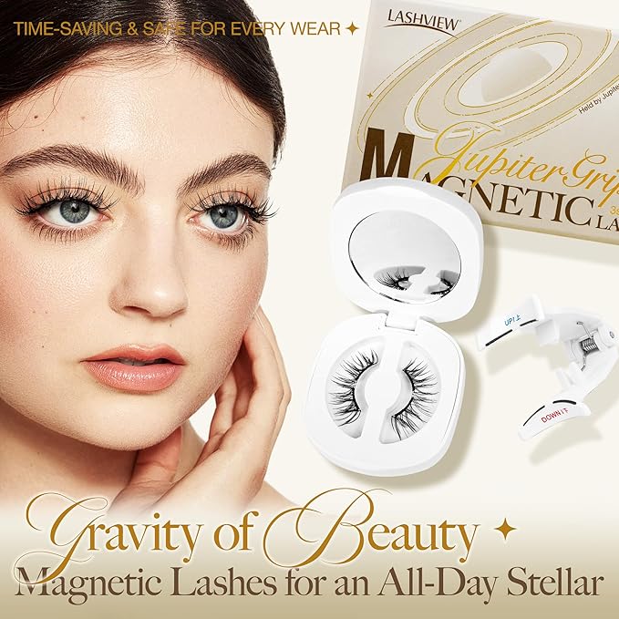 LASHVIEW Magnetic Eyelashes Natural Look, Reusable Manga Magnetic Lashes Kit with Applicator, No Glue Needed Magnetic Eyelashes Kit, Easy to Wear and Remove for All-Day Comfort CT27
