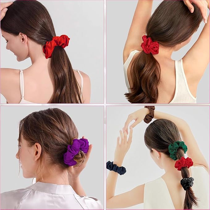 SALE 100% Pure Mulberry Silk Hair Scrunchies16 Momme silk scrunchies 100% Silk Hair Scrunchies Silk Hair Ties for Women Girls Curly Thick Thin Hair Women's Black Satin Sleep (2, 04 red & purple)