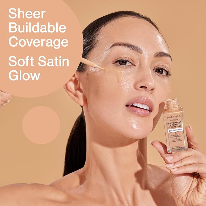 wet n wild Bare Focus Skin Tint, 5% Niacinamide Enriched, Buildable Sheer Lightweight Coverage, Natural Radiant Finish, Hyaluronic & Vitamin Hydration Boost, Cruelty-Free & Vegan - Cream Beige