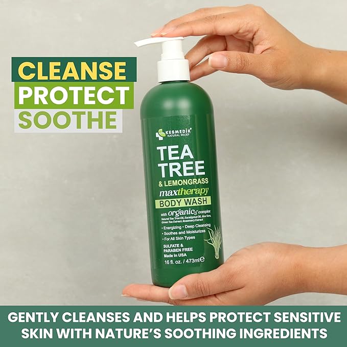 KESMEDIK Tea Tree Lemongrass Body Wash MaxTherapy, Itchy Skin Relief, Antifungal Defense, Fights Body Odor, Soothes Jock Itch & Athlete's Foot, Intimate Wash, Men & Women, 16 fl oz, Limited Edition