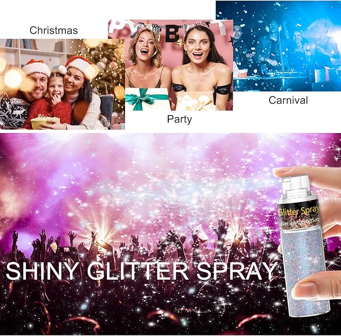 Hair and Body Glitter Spray, 1PC Glint-Rainbow Glitter Hairspray Dry Powder Makeup for Clothes, Festival Rave Loose Sparkle Powder,Holographic Ultra Fine Glitters for 4th of July Accessories
