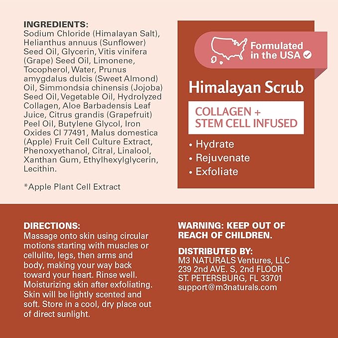 Himalayan Salt Scrub, Face, Foot, and Body Exfoliator with Collagen and Stem Cells Exfoliating Scrub for Toning, Cellulite, and Skin Care by M3 (Pack of 2)