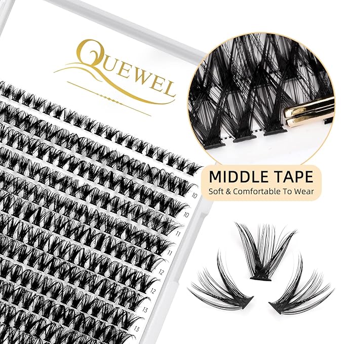QUEWEL Cluster Lashes 240Pcs Individual Lash 50D 0.07 C Curl Mix8-14mm Lash Extensions Clusters Lashes Soft&Natural False Eyelashes Individual DIY Eyelash Extension at Home(50D 0.07C mix-8-14)