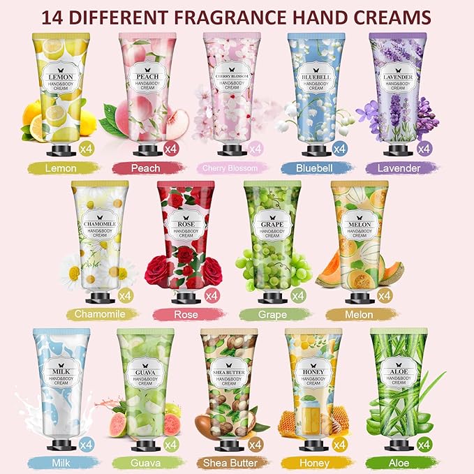 VESPRO 56 Pack Hand Cream Gifts Set, Mothers Day Gifts, Bulk Hand Lotion Travel Size for Dry Cracked Hands, Mini Hand Lotion for Nurses Week Gifts, Bridal Shower Favors and Teacher Gifts for Women