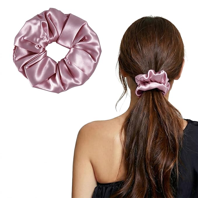 ZLYC 100% Mulberry Silk Hair Tie Scrunchie 19 Momme Gentle Creaseless Dent-Free Ponytail Holder for Women, 6cm Solid Mauve
