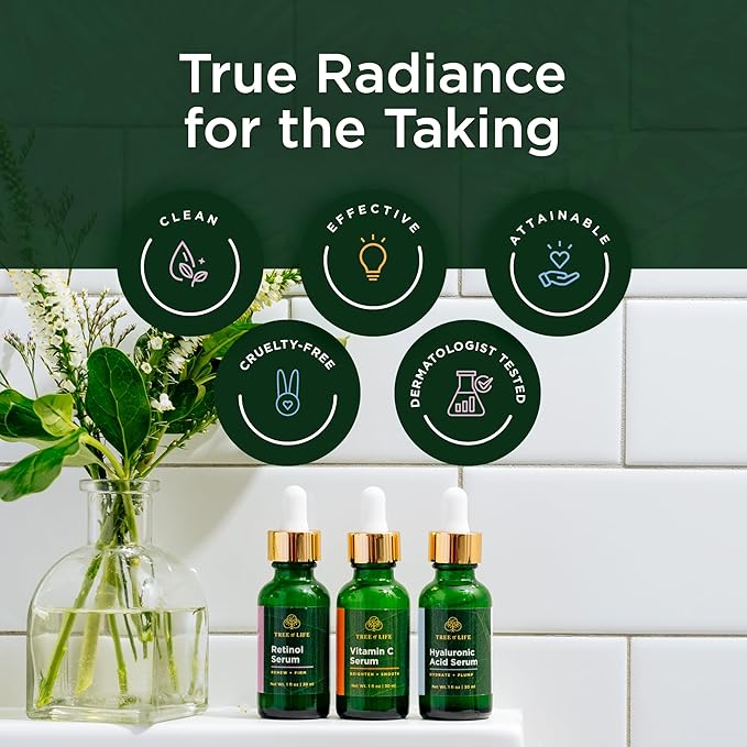 Tree of Life Face Serum Set - Vitamin C, Retinol & Hyaluronic Acid for Brightening, Firming & Hydrating - Anti Aging Skin Care Set - Dermatologist Tested - 1 Fl Oz (Pack of 3) - Mothers Day Gifts