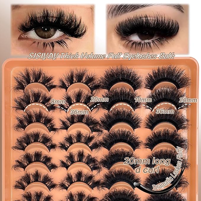False Mink Eye Lashes Fluffy Full Strip Eyelash Dramatic 20mm 25mm Big Long Lashes Pack Thick Eyelashes Extensions D Curl Faux Mink Eyelashes Bulk Styles Mixed YH306