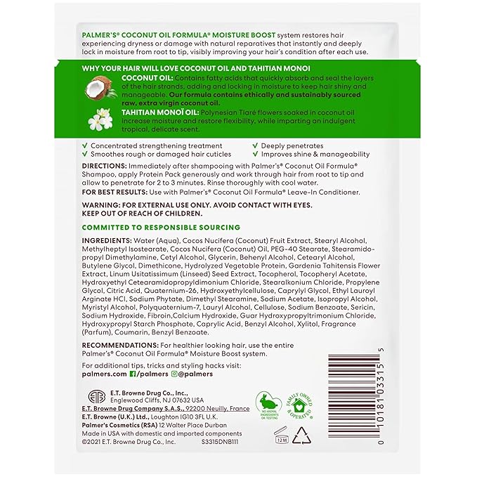 Palmers Coconut Oil Formula Deep Conditioning Protein Pack, 2.1 Oz (Pack of 4)