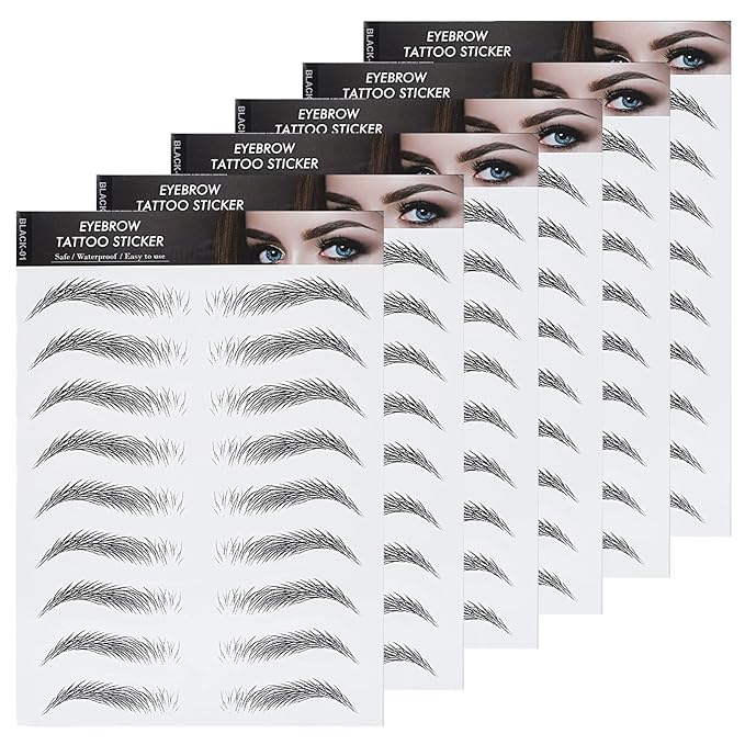 Molain Brow Tattoo Eyebrow Peel Off Temporary Tint Waterproof 4d Realistic Sticker Angled Stencil Removal Practice Drawing Color Sheets Patches Women Girls Makeup(6 PCS Black)