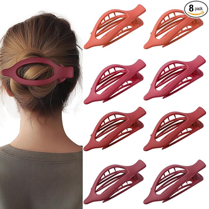 8 Pack Red Flat Hair Clips – Matte Large French Red Claw Clips for Women, Strong Hold No Slip Grip for Thick or Thin Hair, Bold & Chic Look for Date or Party Styling