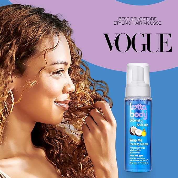 Lottabody Wrap Me Foaming Mousse with Coconut & Shea Oils, Lightweight Moisture-Rich Curl-Defining & Frizz-Control Styling Mousse for Natural Curly, Coily & Relaxed Hair, 7 oz, (Pack of 2)