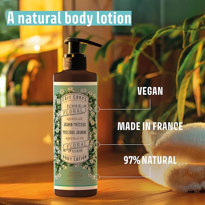 Panier des Sens – Jasmine Hand & Body Lotion for Dry Skin - Hydrating Body Cream for Women - Nourishing Fluid Body Moisturizer Shea Butter & Olive Oil - 97% Natural Ingredients Body Care - 8.45 Floz