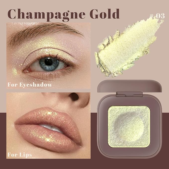 Noerrors Duochrome Champagne Gold Glitter Eyeshadow Palette, Holographic Chameleon Rich Color Shimmer Metallic Eye Shadow, Color Shift Sparkle Eye Brightener Palette Fairy Makeup for Rave Concert#03