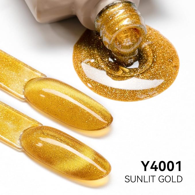MAYCHAO 15ML Christmas Gold Cat Eye Gel Nail Polish 1Pc Jelly Golden Glitter Holopraphic Nail Polish Soak off Magnetic Shimmer Gel Polish for Nail Art Manicure Salon DIY at Home, 0.5 OZ