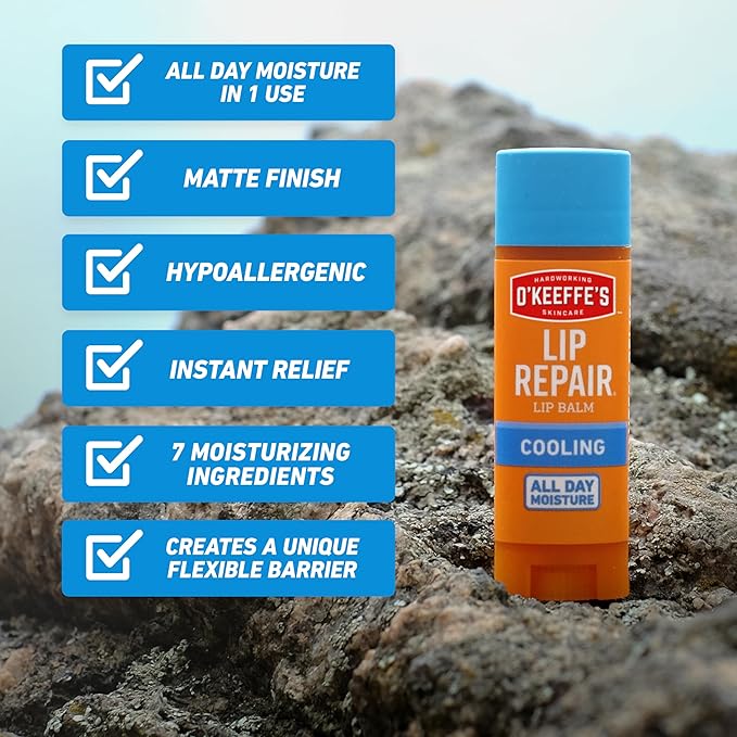 O'Keeffe's Lip Repair Lip Balm with Cooling Relief for Dry, Cracked Lips - Stick (2 Pack) - Moisturizer for Very Dry Lips