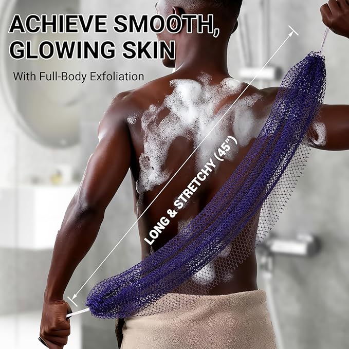African Net Sponge Authentic for Exfoliating - Extra Knots for Deep Cleansing & Back Scrubbing - Body Scrubber Washcloth for Women & Men - Daily Shower Exfoliator for Smooth, Glowing Skin(Purple)