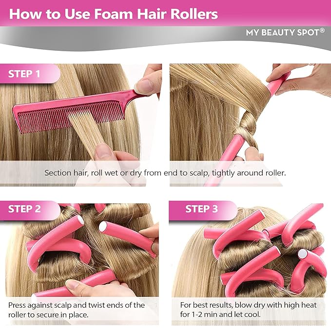 My Beauty Spot Flexi Rods Foam Hair Rollers 18 Flexi Rods 1/2", 3/4", 5/8", and 1" Diameter Professional Salon Quality 18 Pcs Rubber Hair Rollers for Short, Long, and Medium Hair